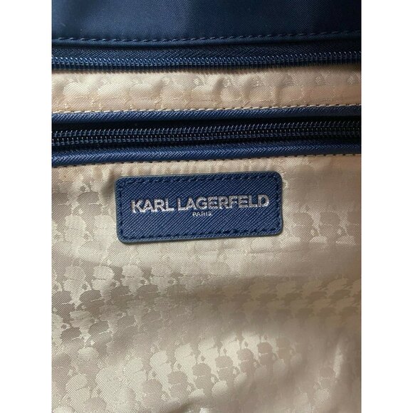 Karl Lagerfeld Paris Large Navy Blue Nylon Tote Chain Handles Shoulder Bag - Picture 11 of 12
